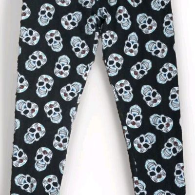 NO BOUNDARIES JUNIOR SIZE L(11-13) Black With Skull Candy/Roses Leggings